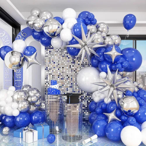 Miniatura 18 de Kit de arco de guirnalda de globos de Año Nuevo, globos de estrella de explosión negros y dorados, globos de estrella de explosión negra perla