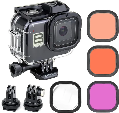 Miniatura 10 de GEPULY Carcasa impermeable para GoPro Hero 8 Negro, doble ranura para zapata fría protectora subacuática carcasa para GoPro Hero 8 Cámara de acción