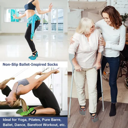 Miniatura 60 de Ozaiic - Calcetines de yoga para mujer con correas y agarres antideslizantes, ideales para pilates, Pure Barre, ballet, danza y entrenamiento