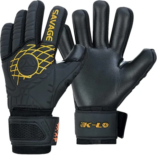 Miniatura 5 de K-LO - Guantes de portero de fútbol Savage Blackout (unisex, juvenil, niños y adultos) - Protectores de dedos para protección Palma de agarre