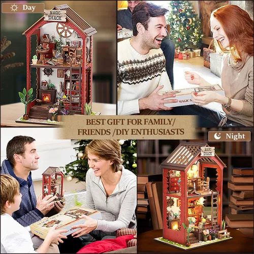 Miniatura 4 de Kits de manualidades para rincón de lectura DIY Booknook - Creatividad 3D, rompecabezas de madera con luces LED, decoración para estanterías - Kit