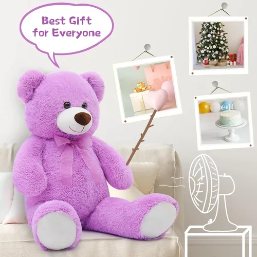 Miniatura 4 de Toys Studio Oso de peluche grande de 36 pulgadas, lindo animal de peluche gigante, oso de felpa suave para novias y niños, color morado