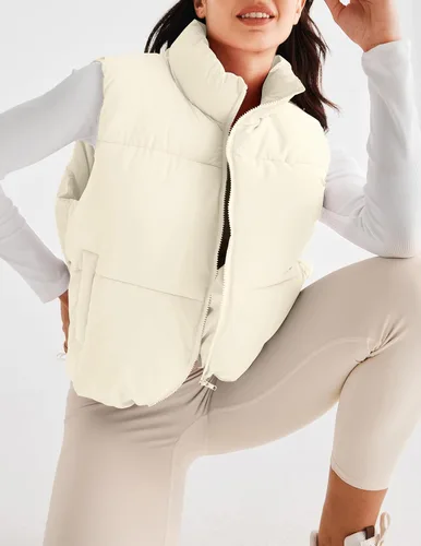 Miniatura 4 de MEROKEETY Chaleco acolchado para mujer, cuello alto, con cremallera, sin mangas, con bolsillos