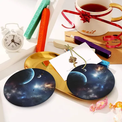 Miniatura 6 de Adorno de Navidad redondo colgante de Navidad, luna, estrellas y planetas, árbol de Navidad, cerámica, adorno colgante de cerámica personalizado