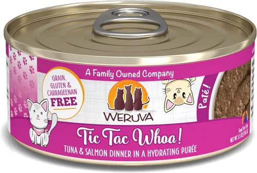 Weruva Comida húmeda para gatos, Tic Tac Whoa con paté de atún y salmón, lata de 5.5 onzas, paquete de 8