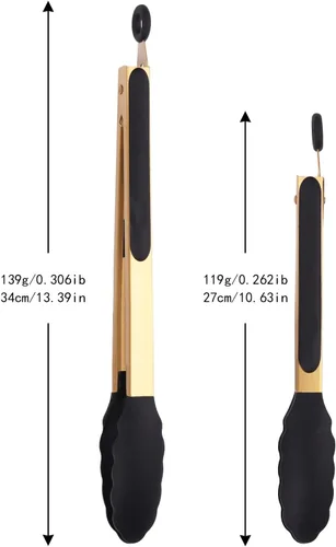 Miniatura 3 de Pinzas doradas clásicas de acero inoxidable para servir comida y fiesta, pinzas de cocina de 9 y 12 pulgadas con puntas de silicona sin BPA