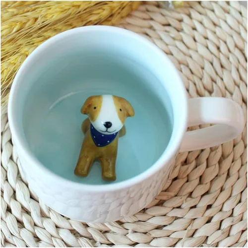 Miniatura 15 de Hotmiss Taza de cerámica con diseño de gato oculto en el interior de animales en 3D, bonitas tazas hechas a mano con dibujos animados, regalo