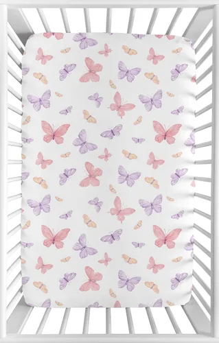 Miniatura 9 de Sweet JoJo Designs Sábana bajera ajustable para cuna portátil para bebé niña coral y turquesa para colección de plumas, para mini cuna o paquete
