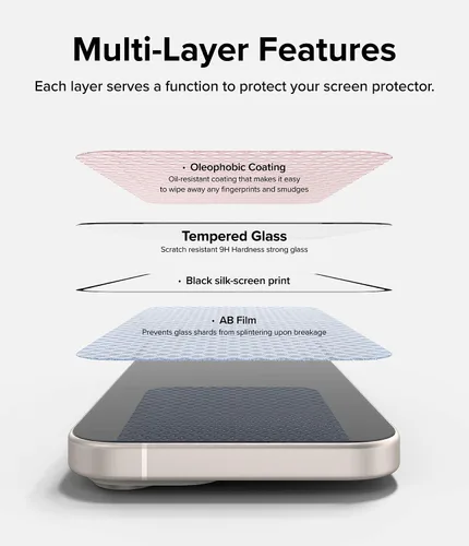 Miniatura 9 de Ringke Vidrio de cubierta completa [súper fácil de instalar] compatible con iPhone 15, compatible con fundas, inastillable, dureza 9H, vidrio