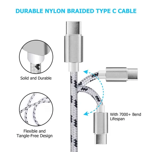 Miniatura 2 de 2 cables de carga, paquete de 2 cables USB tipo C de 15 pies, cable trenzado de carga rápida extralargo, cable de carga USB C-A para Samsung Galaxy