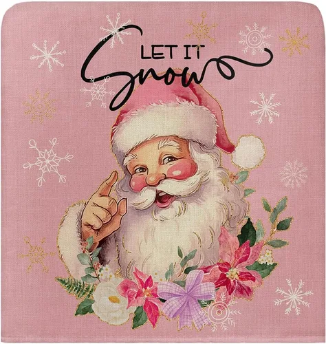 Miniatura 2 de Juego de 4 fundas para sillas de comedor con diseño de Papá Noel rosa para silla botánica, fundas extraíbles para sillas de cocina, fundas Papá Noel