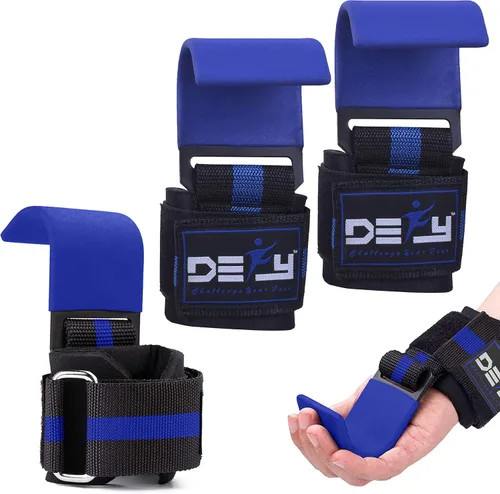 DEFY Challenge Your Fear Ganchos para levantamiento de pesas, correas de muñeca de alta resistencia para dominadas, neopreno acolchado grueso, doble