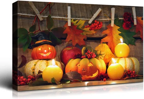 Miniatura 37 de Denozer - Pintura artística de pared de Halloween, impresión artística sobre lienzo para dormitorio, sala de estar, decoración de pared del hogar