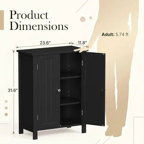 Miniatura 3 de SUPER DEAL Armario de almacenamiento moderno para el suelo del baño con estante ajustable y doble puerta a prueba de óxido, para sala de estar