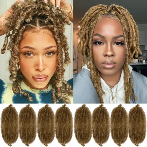 Miniatura 39 de Cabello Rizado Afro Elástico 8 Paquetes Cabello Trenzado Marley Twist Cabello Spring Twist Pre-Separado para Locs Falsos Cabello de Ganchillo Kinky