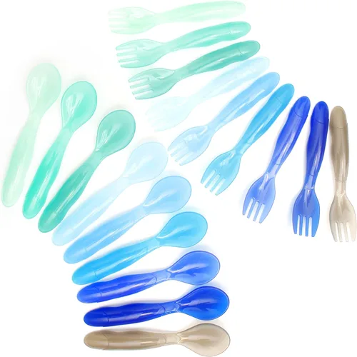 Youngever 18 utensilios de plástico para niños pequeños, tenedores de plástico para niños, cucharas para niños, tamaño grande, juego de 9 en 9