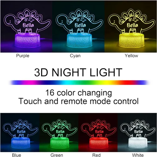 Miniatura 3 de Regalos personalizados de luz nocturna de dinosaurio, regalos personalizados de cumpleaños para recién nacidos, decoración de escritorio