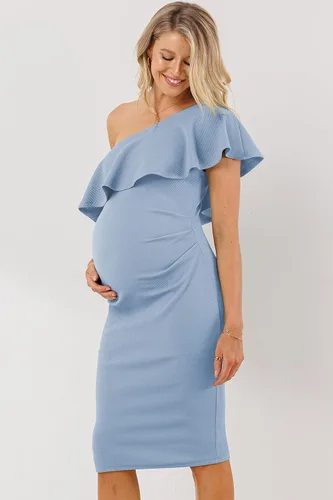 Miniatura 2 de LaClef Vestido de maternidad con volantes y un hombro fruncido lateral para mujer