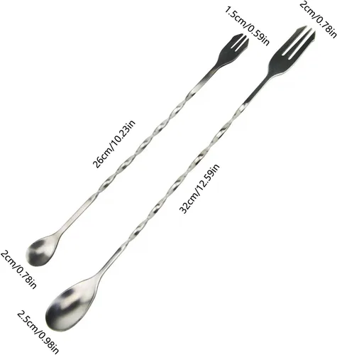 Miniatura 2 de Paquete de 2 cucharas mezcladoras de cóctel, agitadores de cóctel, cucharas de barra de 10 pulgadas y 13 pulgadas, acero inoxidable en espiral