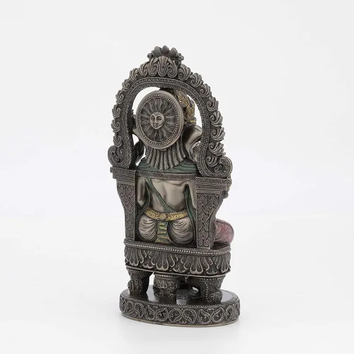 Miniatura 4 de Veronese Design 10 1/4 pulgadas de alto Lord Ganesha sentado en el trono con arco del templo elefante hindú Dios Fortuna Estatua de resina bronceada