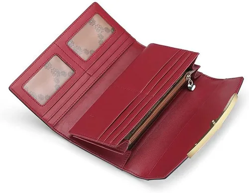 Miniatura 3 de Cartera larga para mujer, de lujo, piel auténtica, RFID, multifuncional, a la moda, simple monedero, tarjetero, Azul, Clásico