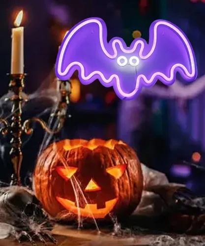 Miniatura 3 de Letrero LED de neón con forma de murciélago, luz de neón morada para fiestas, bares y decoración del hogar