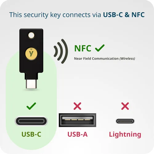 Miniatura 6 de Yubico - Clave de seguridad C NFC - Compatibilidad básica - Autenticación multifactor (MFA) Clave de seguridad y llave de acceso, Conexión a través