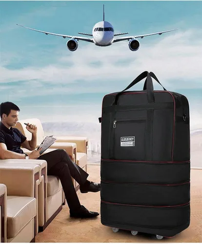 Miniatura 6 de Radefasun Bolsa de viaje Oxford expandible extra grande con ruedas, impermeable, ligera, plegable, maleta, Negro -, Equipaje extensible central