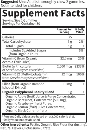 Miniatura 6 de Garden of Life Gomitas orgánicas de raíz de remolacha hechas de pectina con antioxidantes, vitamina C, biotina y B12 para cabello, piel y uñas
