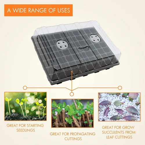 Miniatura 6 de Gardzen Bandeja de iniciación de semillas, paquete de 5 bandejas de germinación de plantas de cara sonriente con un total de 350 celdas, kit