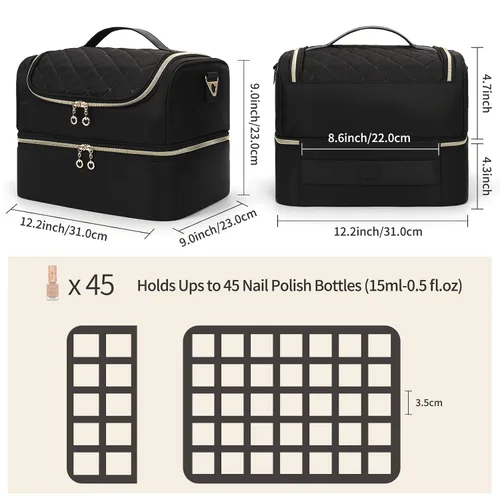 Miniatura 2 de CUBETASTIC Organizador de esmalte de uñas, estuche portátil de almacenamiento de esmalte de uñas con capacidad para 45 frascos de esmalte de uñas
