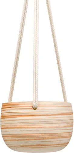 Miniatura 6 de Mkono Maceta colgante de cerámica de macramé de 5 pulgadas, bonita maceta de cactus suculenta con colgador de cuerda de algodón para decoración