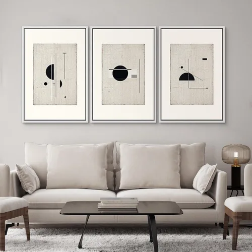 Miniatura 534 de SIGNWIN Lienzo enmarcado para pared, arte con pinceladas de flujo neutro en tonos beige abstractos, ilustraciones, arte moderno, decorativo