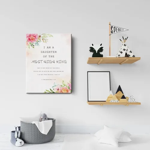 Miniatura 5 de Decoración de pared con versículo bíblico floral, impresión en lienzo acuarela "Soy una hija" 2 Corintios 6:18, arte cristiano, pinturas para pared