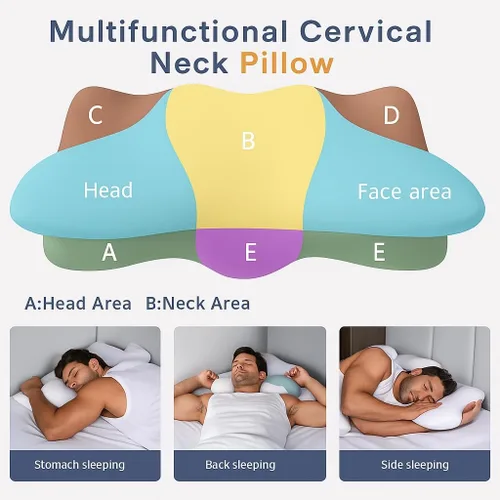 Miniatura 4 de Almohada cervical extra alta para hombros anchos, almohada de apoyo de espuma viscoelástica de contorno firme, diseño ergonómico de alto perfil