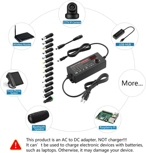 Miniatura 6 de SHNITPWR Adaptador universal de CA a CC 3V ~ 24V 2A 48W Fuente de alimentación conmutada 3V 5V 6V 9V 12V 15V 18V 19V 20V 24V 1A 1.5A 2 amperios