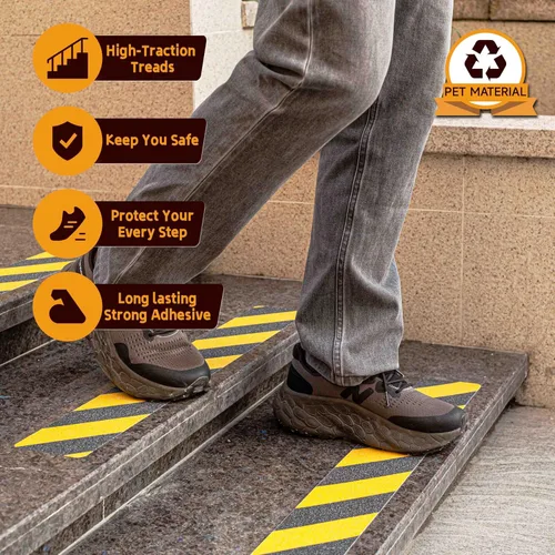 Miniatura 3 de LifeGrip - Peldaños de tracción antideslizantes (paquete de 10), 4 x 28 pulgadas, amarillo y negro, cinta de mejor agarre con textura
