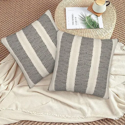 Miniatura 3 de Juego de 2 fundas de almohada con lunares negros de 16 x 16 pulgadas, fundas decorativas estilo bohemio con rayas para exteriores, fundas
