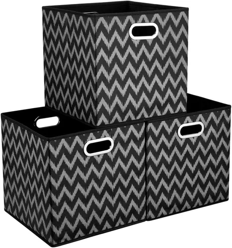 QY-SC03-3 - Cajas de almacenamiento plegables de 13 x 13 x 13 pulgadas, cubos de almacenamiento de tela, cubos negros, cubos de almacenamiento con