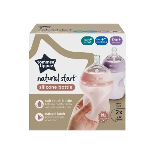 Miniatura 10 de Tommee Tippee Natural Start - Biberones de silicona anticólicos de 9 onzas, sin BPA, para bebés de 0+ meses, la silicona se siente como la piel
