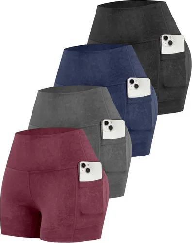Miniatura 54 de CHRLEISURE - Pantalones cortos de ciclismo para mujer con bolsillos de licra, cintura alta, con control de abdomen para entrenamiento, yoga