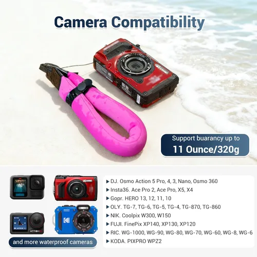 Miniatura 4 de JJC Correa de flotador impermeable para cámara compatible con Olympus TG-6 TG-5 TG-4 Nikon W300 W100 Canon D30 Fuji XP140 XP130 XP90 XP80 y teléfono