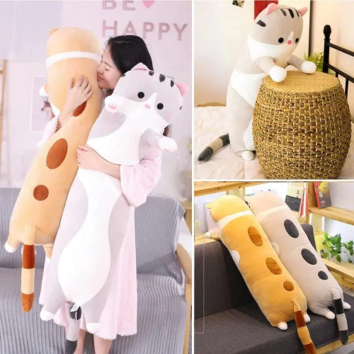 Miniatura 4 de Almohada de felpa de cuerpo larga y suave con diseño de dibujos animados, para niños y niñas (gris, 19 pulgadas)