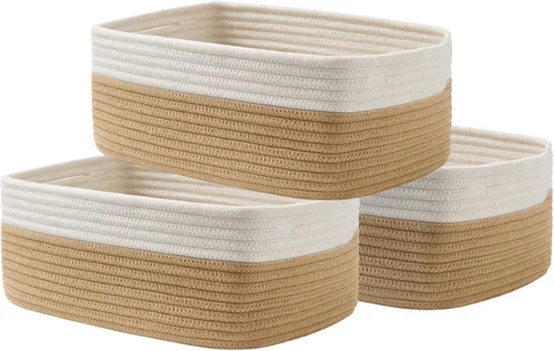 Miniatura 20 de Cesta tejida pequeña, 12 x 8 x 4.5 pulgadas, cesta de almacenamiento para organizar, bonita canasta de cuerda pequeña para estante de armario, cubos