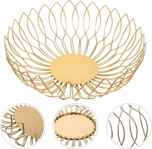 Miniatura 9 de Zerodeko Cesta de almacenamiento, cesta de almacenamiento de alambre de metal para frutas doradas, marco de metal decorativo, cuenco de frutas
