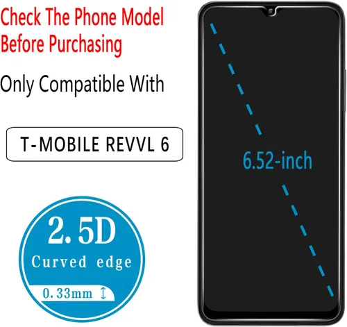 Miniatura 2 de T-MOBILE REVVL 6 5G - Protector de pantalla de privacidad para T-MOBILE REVVL 6 5G, vidrio templado antiespía, antiarañazos, sin burbujas