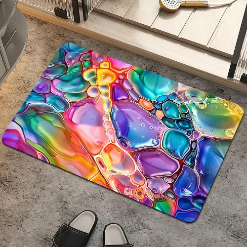 Miniatura 21 de Alfombra de baño, diseño abstracto de mármol azul y dorado, antideslizante, de secado rápido, súper absorbente, delgada, para debajo de la puerta