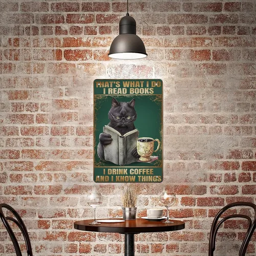 Miniatura 6 de AMOGHASIDDHI Cartel de metal con diseño de gato negro con consejos divertidos de animales, póster de metal vintage de aluminio de 8 x 12 pulgadas