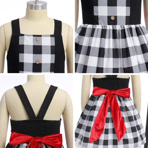 Miniatura 5 de IDOPIP Vestido de fiesta de Navidad para mujeres y niñas, vestido de tutú a cuadros rojos con capa con capucha, disfraz familiar a juego