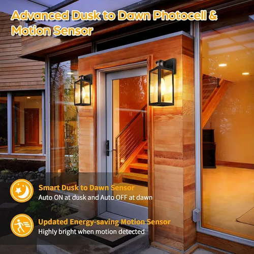 Miniatura 4 de Paquete de 2 luces para exteriores con sensor de movimiento, lámparas de pared actualizadas del atardecer al amanecer, luces de pared con sensor